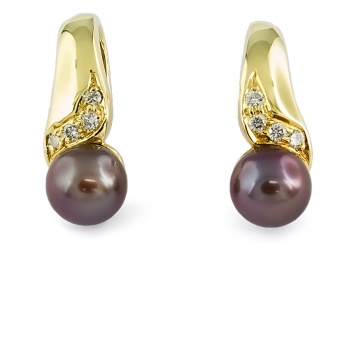 18ct gold pearl/Diamond Cuff Earrings